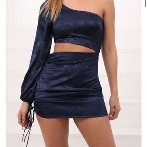 Never worn One-Shoulder Satin Mini-Dress Navy Blue